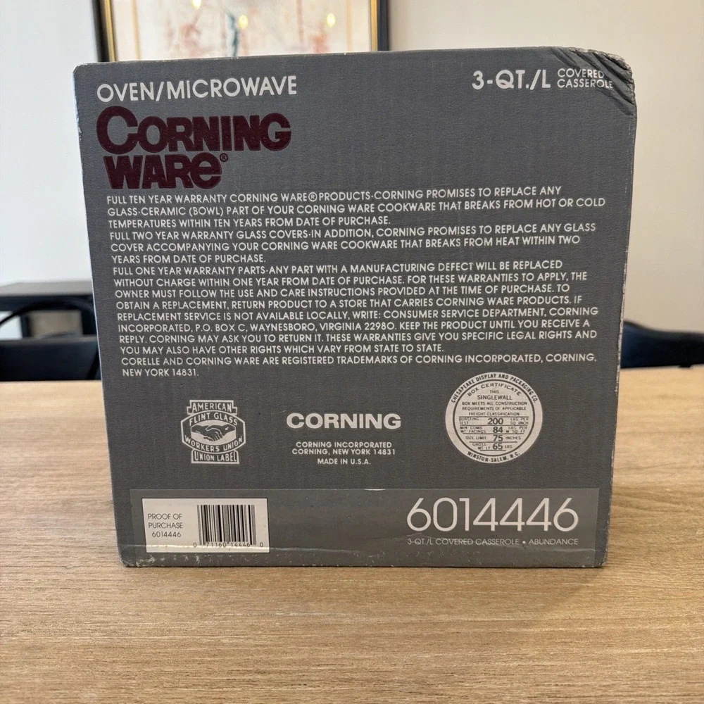 VTG Corning Ware Abundance A-3-B Casserole Dish 3 QRT/Liter NEW IN SEALED BOX